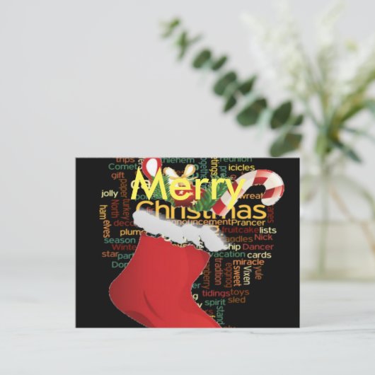 ホーホー!メリークリスマスキャンディーケーンのスタッキング シーズンポストカード (スタンド正面)