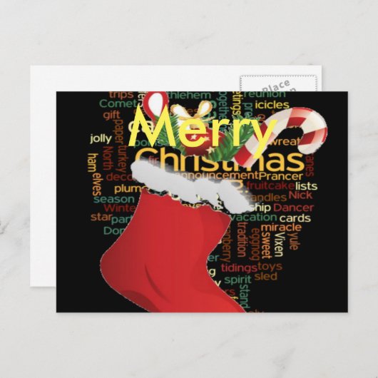 ホーホー!メリークリスマスキャンディーケーンのスタッキング シーズンポストカード (正面/裏面)