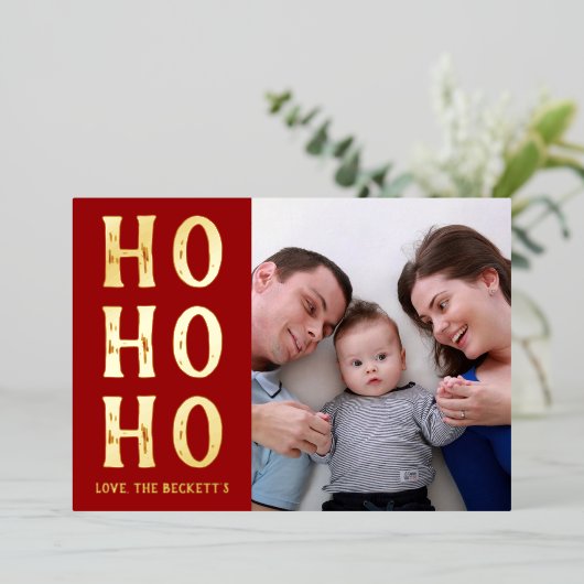 ホーホー |モダンタイポグラフィのクリスマス実在写真 箔シーズンカード (立ち正面)