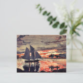 ホーマー – サンセット素晴らし火災、アートウォーター絵を描カラー ポストカード (スタンド正面)