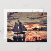 ホーマー – サンセット素晴らし火災、アートウォーター絵を描カラー ポストカード (正面/裏面)