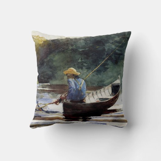 ホーマー – ボーイ人気がある魚釣り絵画、 クッション (裏面)