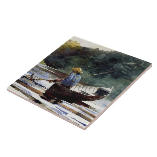 ホーマー – ボーイ人気がある魚釣り絵画、 タイル (側面)