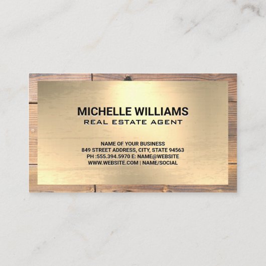 ホームおよび商用建物ロゴ | 金ゴールド木材 名刺 (裏面)