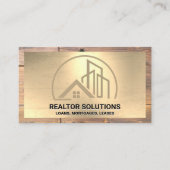 ホームおよび商用建物ロゴ | 金ゴールド木材 名刺 (正面)