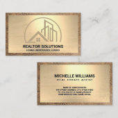 ホームおよび商用建物ロゴ | 金ゴールド革 名刺 (正面/裏面)