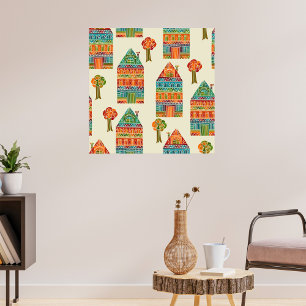 ホームと木のパターン ポスター
