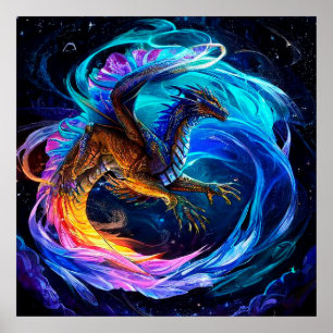 ホームのための鮮やかな渦巻きのある壮麗なドラゴンのアート ポスター
