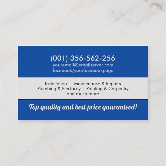 ホームの改善と修理サービス – 青 名刺 (裏面)