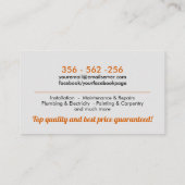 ホームの改善と修理 – 便利屋サービス 名刺 (裏面)