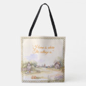 「ホームはコテージの場所」ワイルドフラワ素朴ー トートバッグ (正面)