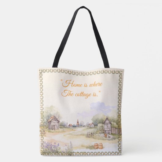 「ホームはコテージの場所」ワイルドフラワ素朴ー トートバッグ (裏面)