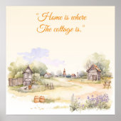 「ホームはコテージの場所」ワイルドフラワ素朴ー ポスター (正面)