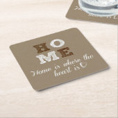 ホームはハートの引用文 スクエアペーパーコースター (アングル)