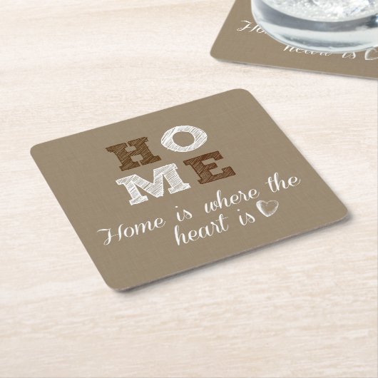 ホームはハートの引用文 スクエアペーパーコースター (アングル)
