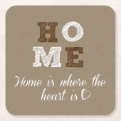 ホームはハートの引用文 スクエアペーパーコースター (正面)