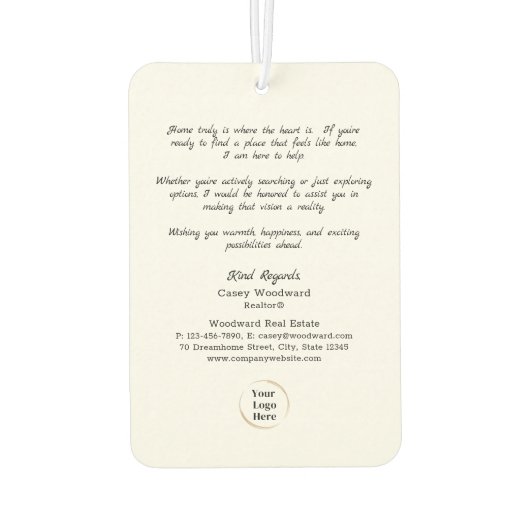 ホームはハート | 新しい家？ | 不動産仲介業者 カーエアーフレッシュナー (裏面)