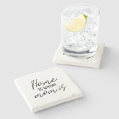 ホームはママがタイポグラフィ引用文 ミニマル ストーンコースター (横)