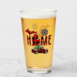 ホームはミシガン | Buffalo Plaidトラック |コンパス タンブラーグラス