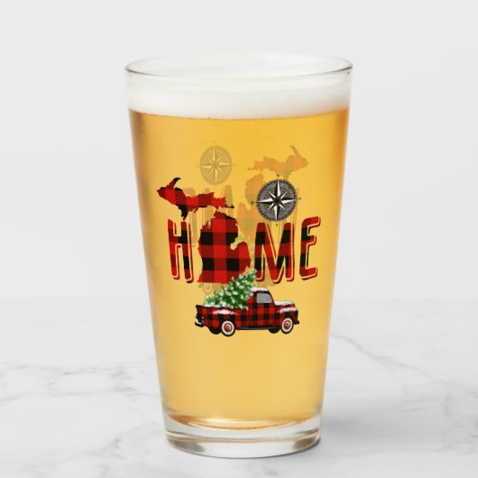 ホームはミシガン | Buffalo Plaidトラック |コンパス タンブラーグラス (ドリンク正面)
