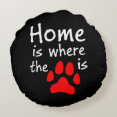 ホームは前足のプリントが黒い丸い枕 ラウンドクッション (裏面)