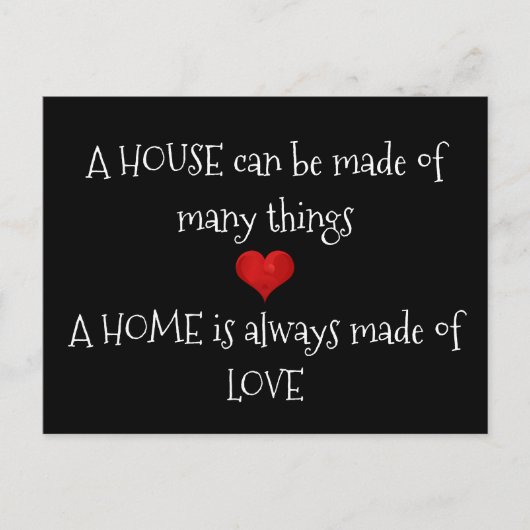 ホームは常に愛で作られている引用文タイポグラフィハート ポストカード (正面)
