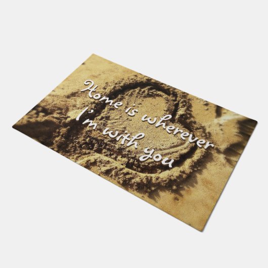 ホームは引用文のハート描をサンドフォトに ドアマット (アングル)