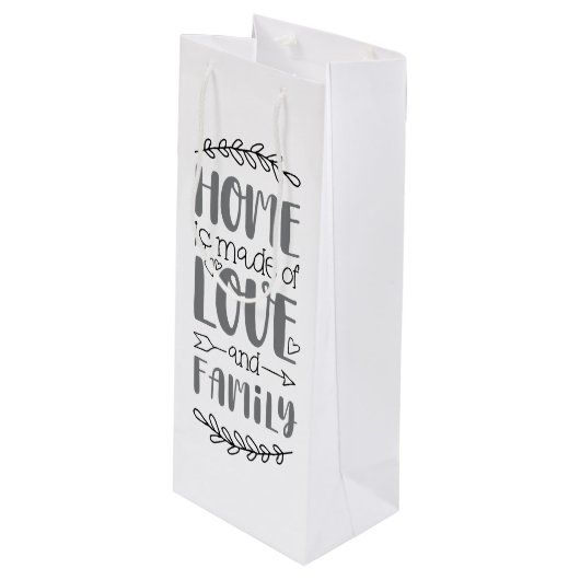 ホームは愛と家族でつくられた可愛い愛の花ポー ワインギフトバッグ (正面アングル)