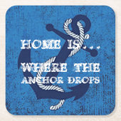ホームは、いかりドロップの航海の引用文文字 スクエアペーパーコースター (正面)