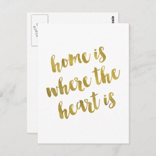 ホームは、ここでハートは引用文金フェイク箔 ポストカード (正面/裏面)