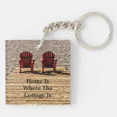 ホームは、コテージが赤いAdirondack椅子 キーホルダー (裏面)