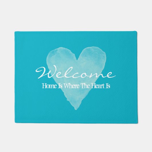 ホームは、ハートがターコイズブルードアマットである ドアマット (正面)
