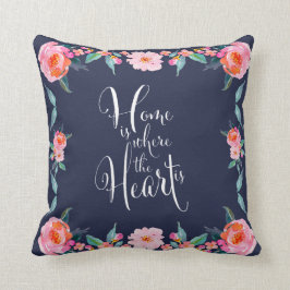 ホームは、ハートがピンクローズフローラ クッション