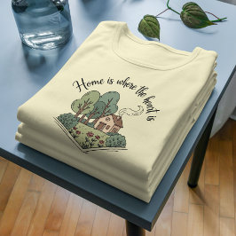 ホームは、ハートが存在する場合、居心地の良いコテージの自然 トライブレンドTシャツ