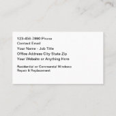 ホームまたはオフィスのウィンドウの修理と交換 名刺 (裏面)