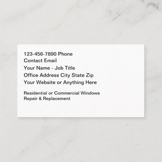 ホームまたはオフィスのウィンドウの修理と交換 名刺 (裏面)