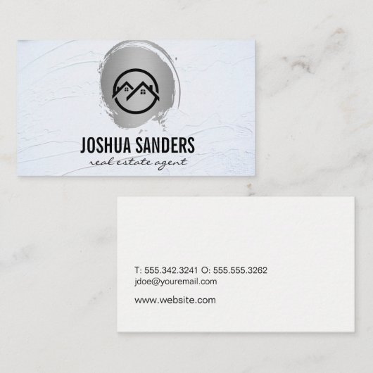 ホームアイコン/シルバーブラシ仕上げ/テクスチャ付き壁 名刺 (正面/裏面)