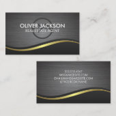 ホームアイコン | メタリックブラシ付き波の背景 名刺 (正面/裏面)