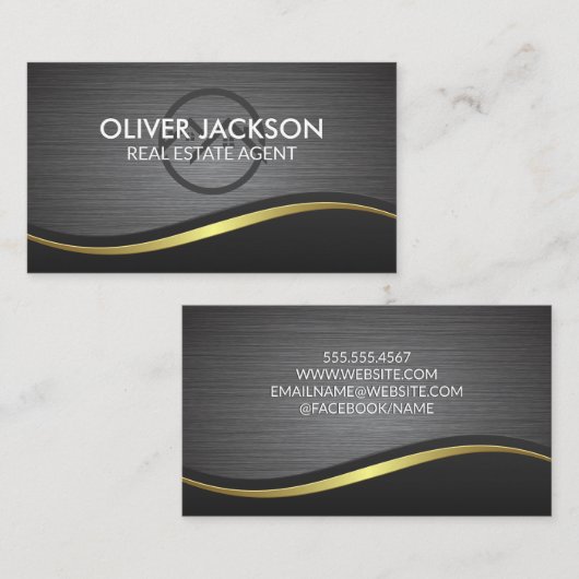 ホームアイコン | メタリックブラシ付き波の背景 名刺 (正面/裏面)