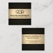 ホームアイコン |メタリック金ゴールド |黒パターン(の模様が)ある色 スクエア名刺 (正面/裏面)