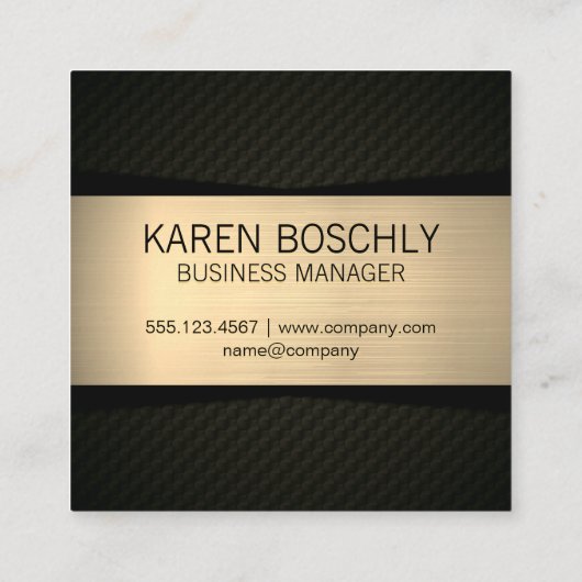 ホームアイコン |メタリック金ゴールド |黒パターン（の模様が）ある色 スクエア名刺 (裏面)