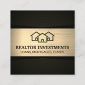 ホームアイコン |メタリック金ゴールド |黒パターン（の模様が）ある色 スクエア名刺 (正面)