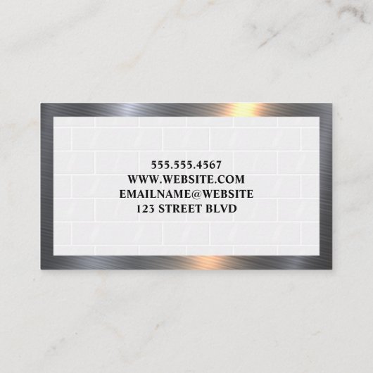 ホームアイコン |白レンガのタイル |メタル縁ど 名刺 (裏面)
