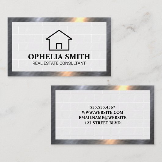 ホームアイコン |白レンガのタイル |メタル縁ど 名刺 (正面/裏面)