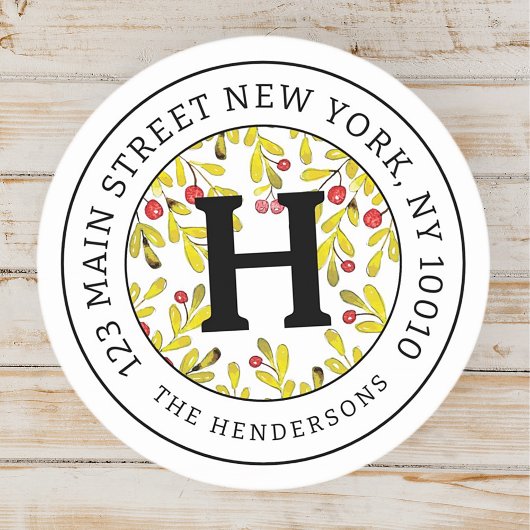 ホームアドレスシックモダンクリスマスファミリーモノグラム ラウンドシール