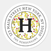 ホームアドレスシックモダンクリスマスファミリーモノグラム ラウンドシール (正面)