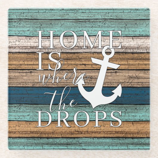 ホームアートはいかりがワードアートをドロップ ガラスコースター (正面)