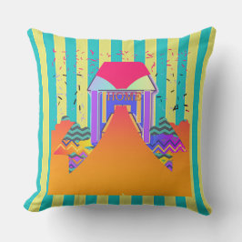 ホームイエローアクアストライプ アウトドアクッション