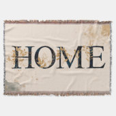 ホームウォーターカラースクリプト金ゴールドの葉のブランケット スローブランケット (正面)