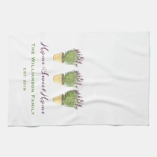 ホームエレガントスウィートホームファミリーモノグラム |ラベンダー キッチンタオル (横)